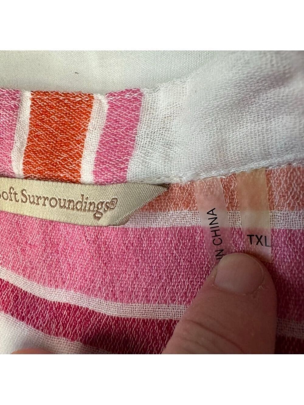 Soft Surroundings Women's XL Tall Striped Maxi Dress Cover Up Pink Orange White - Picture 4 of 12